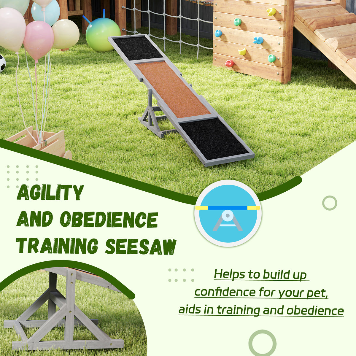 Wooden Dog Agility Seesaw for Training and Exercise, Weather Resistant, 83" L x 16" W x 14" H, Gray