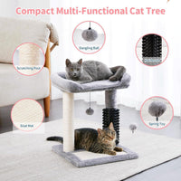 Small 4-in-1 Cat Tree Tower With Self-grooming Brush And Natural Sisal Scratching Post, Soft Plush Cat Bed And Hanging B