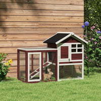 49" Wooden Rabbit Hutch Bunny Cage with Waterproof Asphalt Roof, Fun Outdoor Run, Removable Tray and Ramp, for Rabbits, 