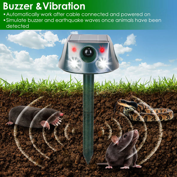 Solar & Type-C Rechargeable Animal Repeller - 3 Modes Ultrasonic+Buzzer+Vibration, IP66 Waterproof, 2200mAh Battery, Rep