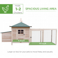 77" Wooden Chicken Coop with Nesting Box, Cute Outdoor Hen House with Removable Tray, Ramp Run, for Garden Backyard, Nat