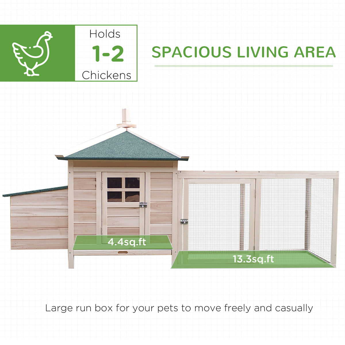 77" Wooden Chicken Coop with Nesting Box, Cute Outdoor Hen House with Removable Tray, Ramp Run, for Garden Backyard, Nat