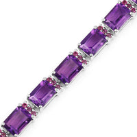 21.84 Carat Genuine Amethyst and Rhodolite Granet .925 Sterling Silver Bracelet