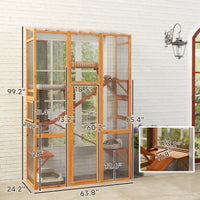 Outdoor Catio Cat Enclosure, Large Wooden Cat House With 6 Jumping Platforms, Scratching Post.For Multiple Packages Ship