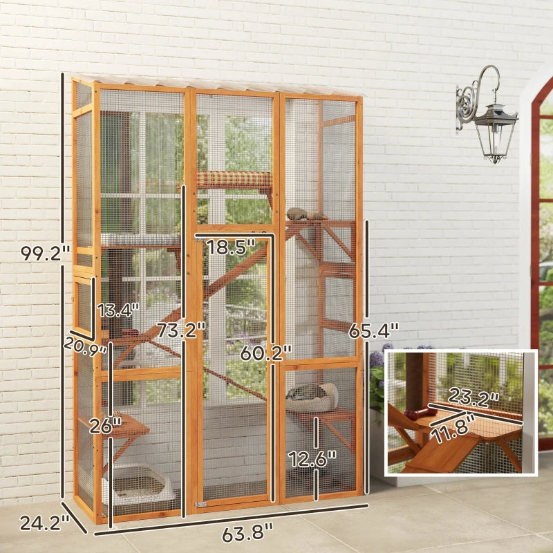Outdoor Catio Cat Enclosure, Large Wooden Cat House With 6 Jumping Platforms, Scratching Post.For Multiple Packages Ship