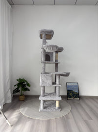 68in Tall Multi-Level Green Cat Tree with Hammocks, Hanging Basket, Cat Cave, Removeable Cushion, Scratching Posts - Plu