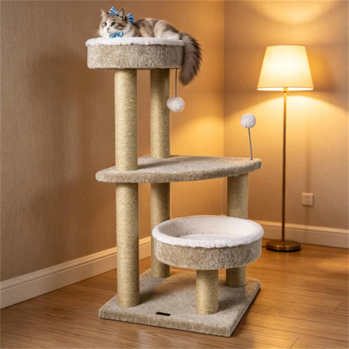 36" Compact SpaceSaving Cat Activity Center, HeavyDuty Stable Cat Climbing Furniture with Plush Rest Areas & Pompom Toy 