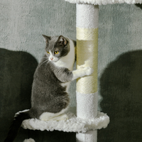 PawHut Floor To Ceiling Cat Tree With Scratching Posts, 88.5-100.5 Adjustable Height, Cat Climbing Tower With Cloud Shap