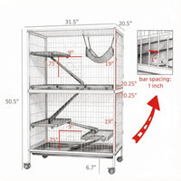 50 Inch Tall Rolling Ferret Chinchilla Cage Small Animal Pet Habitat with Hammock, 4 Doors, Removable Tray
