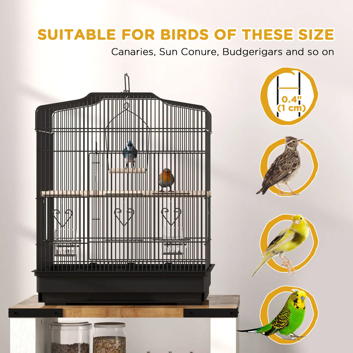 23" Bird Cage, Finches Canaries, Parrot Cage with Doors Perches, 2 Feeder Pet Supplies, Black