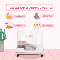2-Level Small Animal Cage Rabbit Hutch with Wheels, Removable Tray, Platform and Ramp for Bunny, Chinchillas, Ferret, Pi
