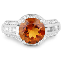 2.81 Carat Genuine Citrine and White Topaz .925 Sterling Silver Ring
