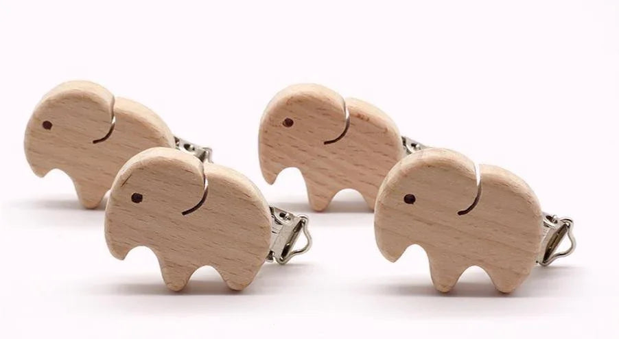 Modern Wood Naural Nipple Chain Accessories BPA Free Cute Modelling Beech Pacifier Clip Small Elephant Heart-shaped Holder for Pacifier - BIG FRENCHIES