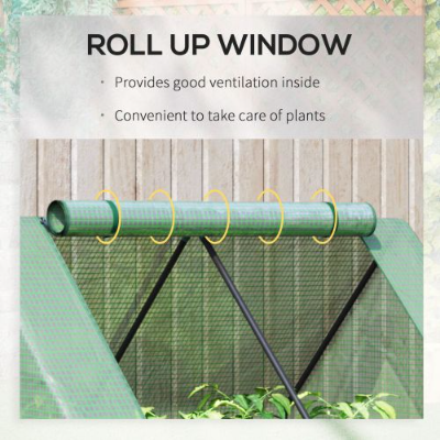 Outsunny Galvanized Raised Garden Bed With Mini Greenhouse Cover, Outdoor Metal Planter Box With 2 Roll-Up Windows For G