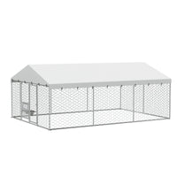 15x10 FT Large Outdoor Dog Kennel with Canopy, Heavy Duty Galvanized Steel Frame, Waterproof Cover, Built-in Elevated Fe
