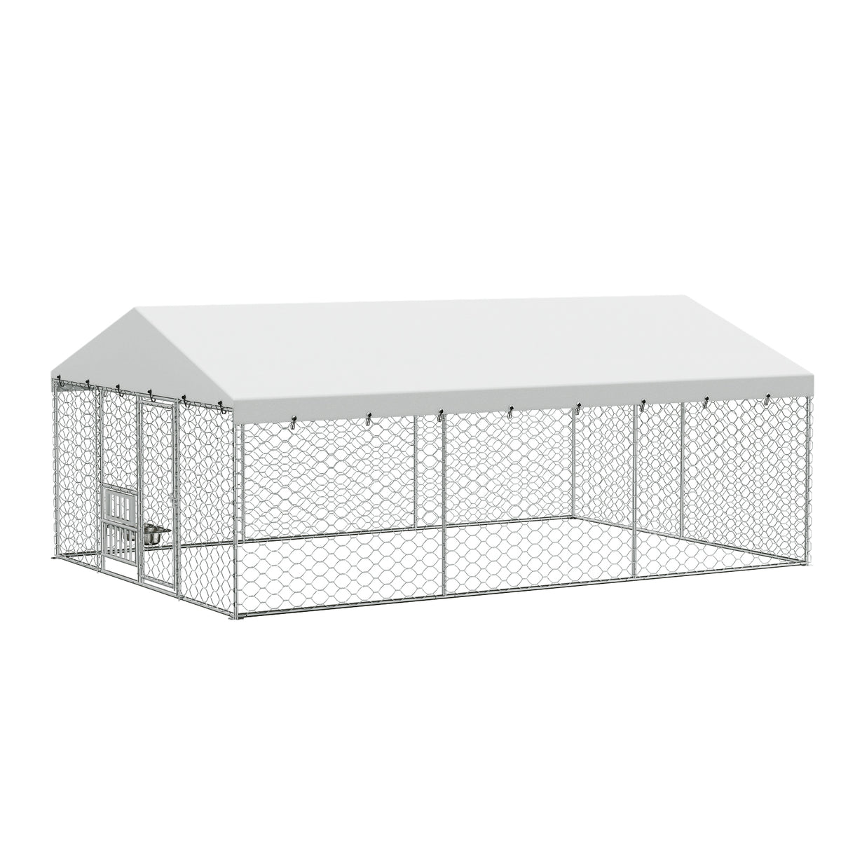 15x10 FT Large Outdoor Dog Kennel with Canopy, Heavy Duty Galvanized Steel Frame, Waterproof Cover, Built-in Elevated Fe