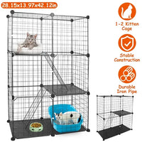 3 Tier Cat Playpen Cage Metal Indoor Cat House Detachable Kitten House with 3 Doors 2 Ladders Large Cat Exercise Place f