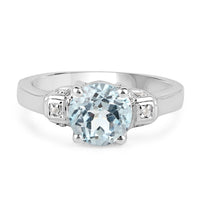 2.28 Carat Genuine Blue Topaz and White Topaz .925 Sterling Silver Ring