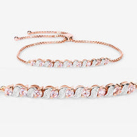 0.89 Carat Genuine Morganite and White Topaz .925 Sterling Silver Bracelet