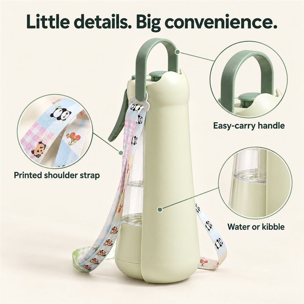 3in1 Dog Water Bottle With Mist Sprayer & Food Storage, Portable Pet Travel Water Dispenser For Walking Hiking Camping