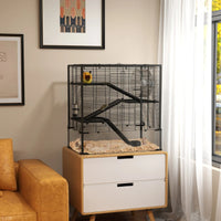 4 Tier Hamster Cage With Deep Tempered Glass Bottom, Running Wheel, Hut, Water Bottle, Food Dish