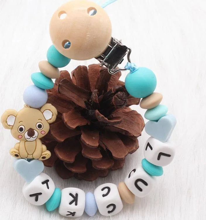 Modern Handmade Personalized Name Baby Pacifier Clips Silicone Pacifier Chain Wood Pacifier Holders For Pacifier For Baby Kids - BIG FRENCHIES