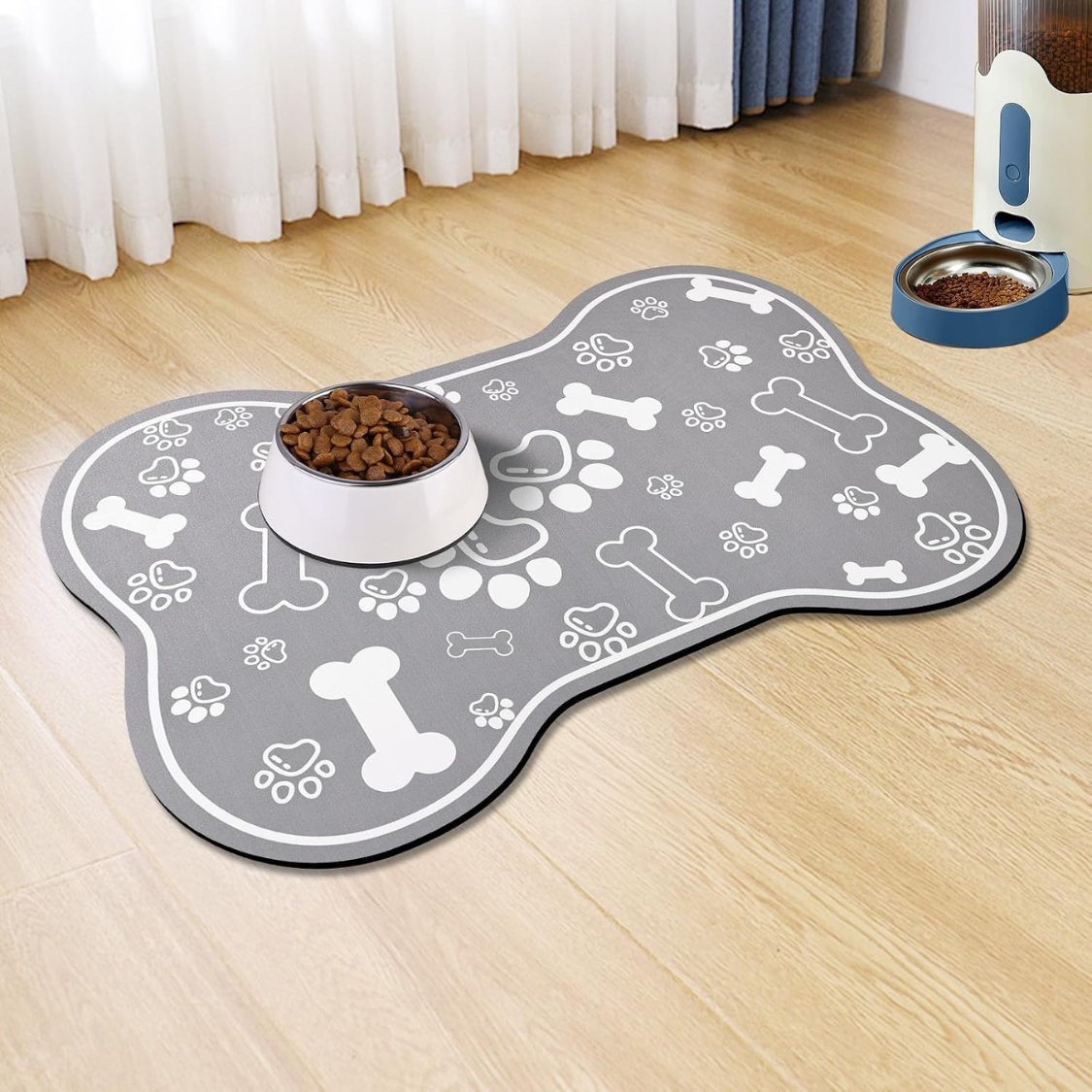 Dog Cat Food Mat,Rapid Absorbent Pet Feeding Mat, Bone Shaped Dog Placemat Water Bowl Mat With Rubber Backing,No Stains 