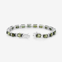 19.04 Carat Genuine Green Tourmaline and White Diamond 14K White Gold Bracelet