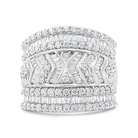 .925 Sterling Silver 2.0 Cttw Diamond Edge Multi-Row Ring Band ( J-K Color, I3 Clarity) - Ring Size 7