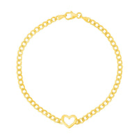 14k Yellow Gold 7 inch Curb Chain Bracelet with Heart