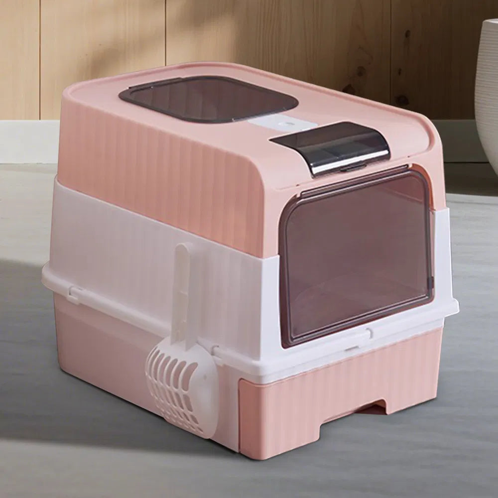 Fully Enclosed Magic Cube Litter Box, Top&Front Entry, Pull-Out Drawer, Anti-Splash Odor Control, Large For Big Cats