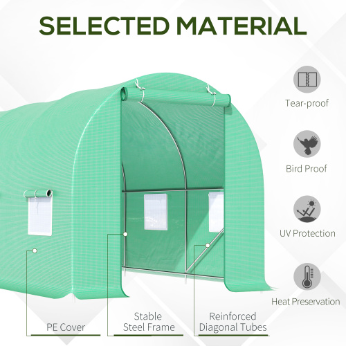 Outsunny 15X 6 X 7 Walk-in Tunnel Greenhouse Garden Plant Growing House With Door And Ventilation Window, Green