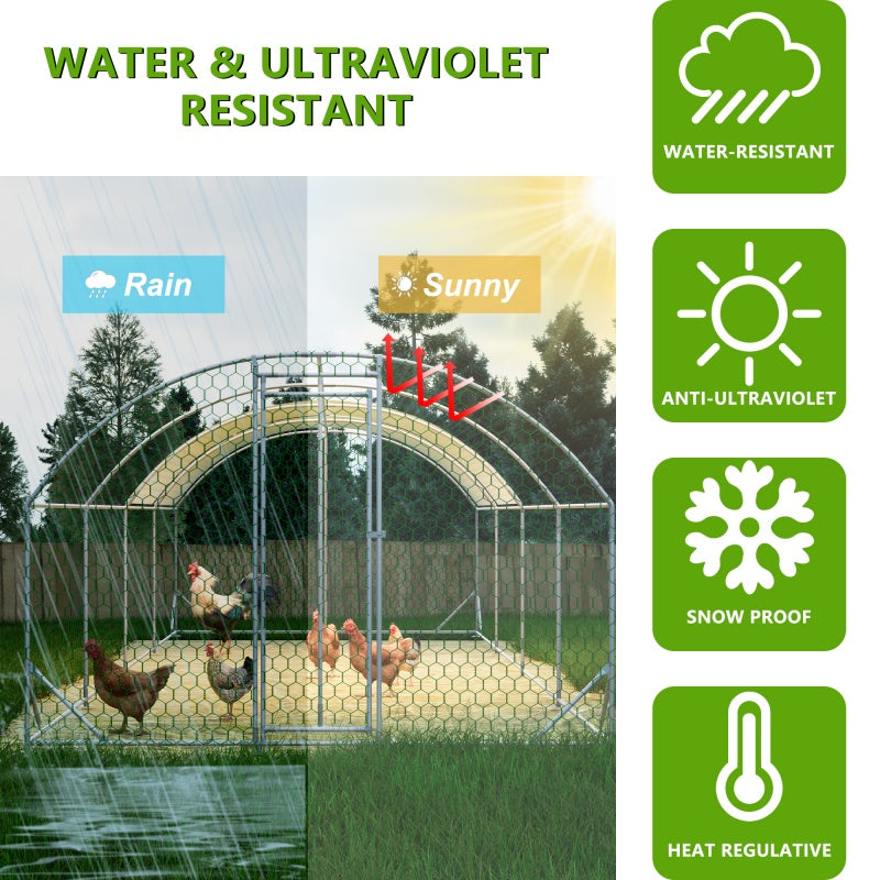 26'x9'x6'Large Metal Chicken Coop,Walk-in Poultry Cage,Chicken Run With Waterproof Cover,Outdoor Backyard Farm,Chicken R