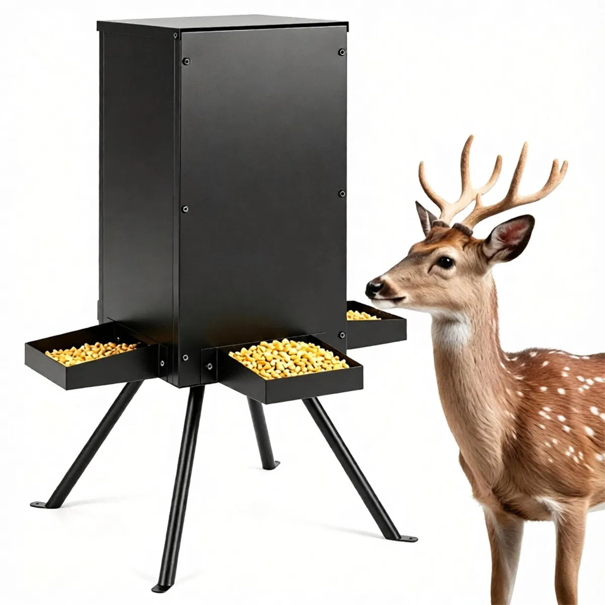 14 Gallon Gravity Deer Feeder 50-90 LBS Capacity Galvanized Coated Steel Wildlife Game Feeder with 4 Feeding Trays Locka