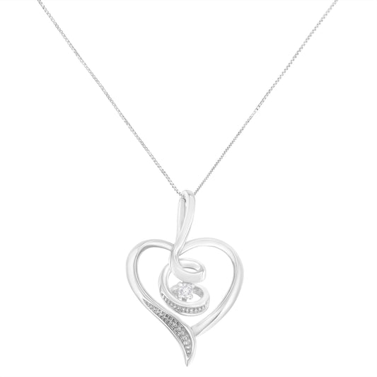 Espira 10K White Gold .03 Cttw Diamond-Accented Round-Cut Diamond Swirl Open Heart 18" Pendant Necklace (I-J Color, I2-I3 Clarity)