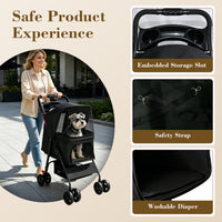 Foldable Pet Stroller for Small Dogs and Cats Under 28 lbs with Multi-Functional Tray, 2 Safety Leashes, Storage Basket 
