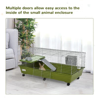47 Small Animal Cage Chinchilla Guinea Pig Hutch Pet House With Platform Ramp, Food Dish, Wheels, & Water Bottle