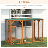 Outdoor Cat House, Catio Wooden Feral Cat Shelter, Cat Cage with Platforms, Large Enter Door, Weather Protection Asphalt