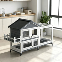 Gray 65" Spacious Wooden Rabbit Hutch: Pet Playpen with Openable Roof for Easy Access & Storage Box for Rabbits