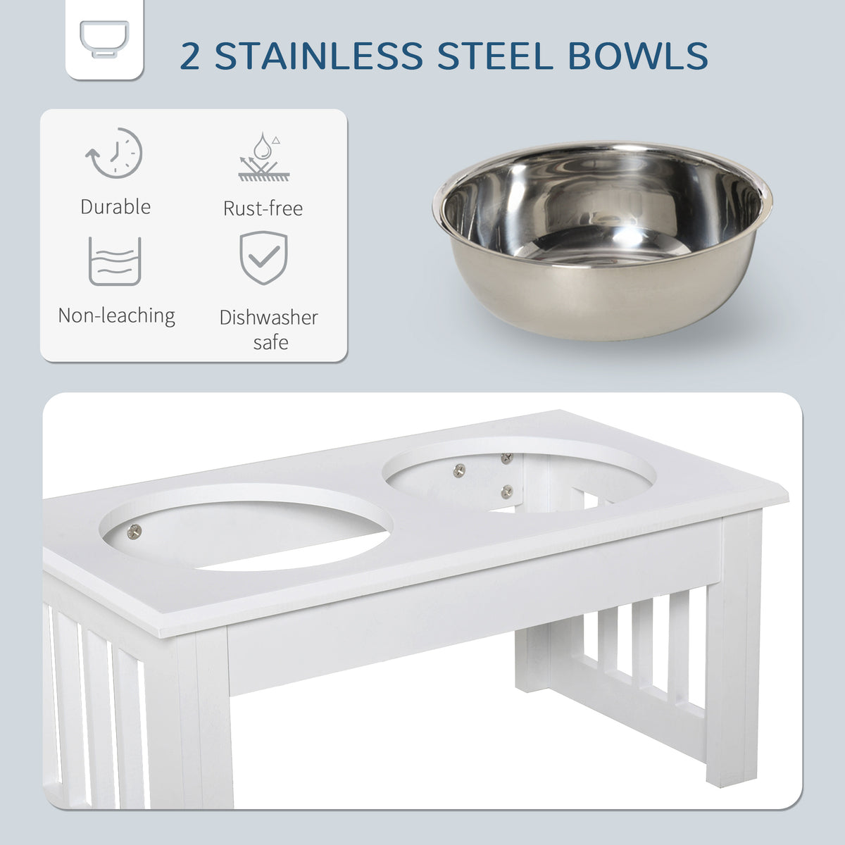 6" Height Small Puppy Dog Feeding Station for Messy Pets, Stainless Steel Elevated Dog Bowls with Modern Wooden Frame, D