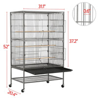 Metal 52-Inch Large Rolling Bird Cage with 3 Perches 4 Feeders - BIG FRENCHIES