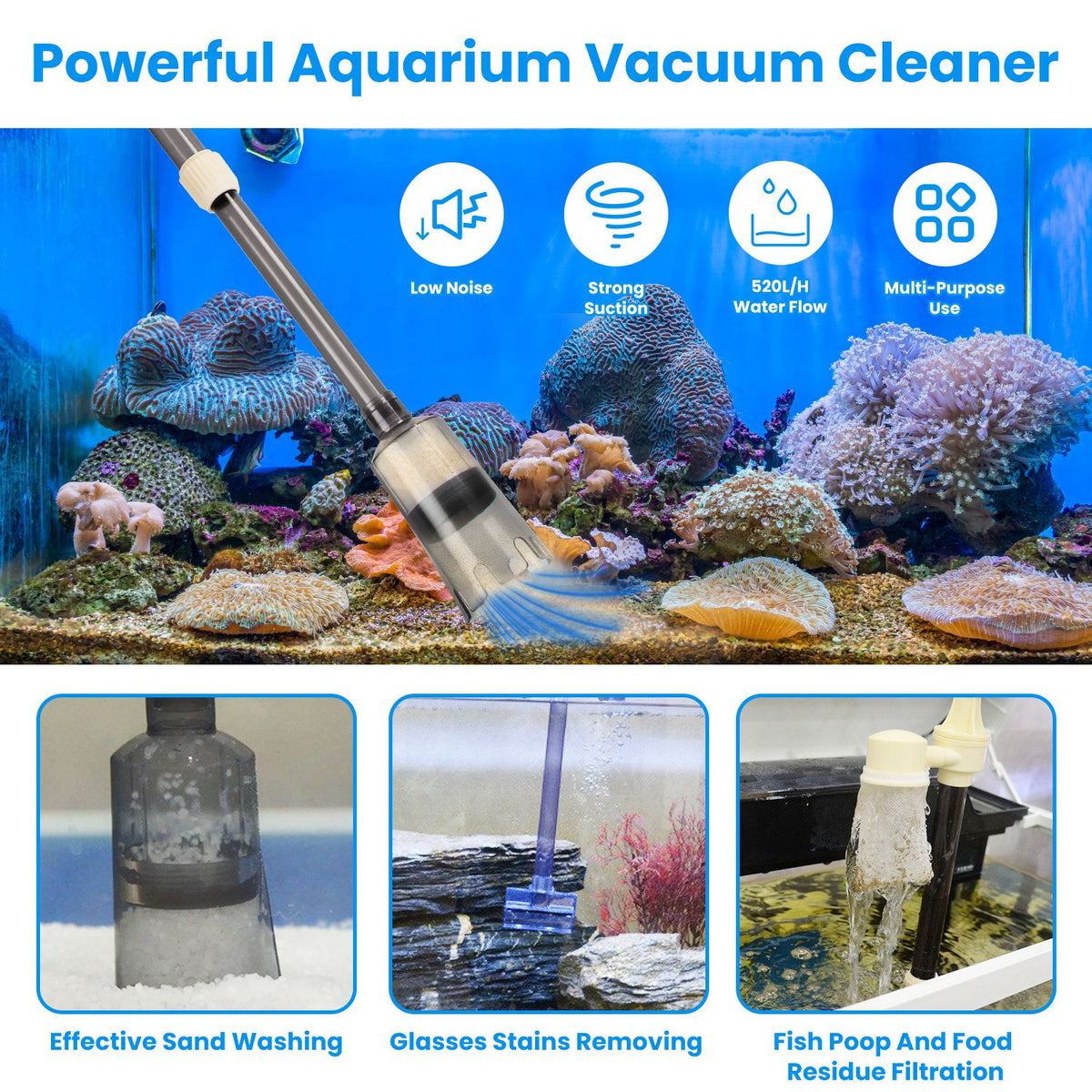 1 Set Multifunctional Electric Aquarium Gravel Cleaner Kit Length Adjustable Automatic Fish Tank Vacuum Cleaner Change W