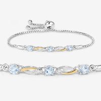 0.74 Carat Genuine Aquamarine and White Sapphire .925 Sterling Silver Bracelet