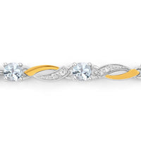 0.74 Carat Genuine Aquamarine and White Sapphire .925 Sterling Silver Bracelet