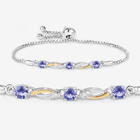 0.77 Carat Genuine Tanzanite and White Sapphire .925 Sterling Silver Bracelet