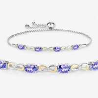 1.81 Carat Genuine Tanzanite and White Topaz .925 Sterling Silver Bracelet