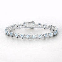 7.71 Carat Genuine Aquamarine and White Diamond .925 Sterling Silver Bracelet