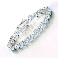 11.62 Carat Genuine Blue Topaz and White Diamond .925 Sterling Silver Bracelet