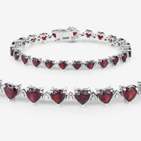 11.62 Carat Genuine Garnet and White Diamond .925 Sterling Silver Bracelet