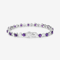 6.59 Carat Genuine Amethyst and White Diamond .925 Sterling Silver Bracelet